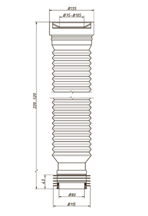 C-990 Слив раздвижной для унитаза. L 220 – 520 мм