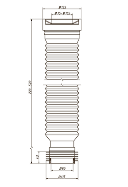 C-990 Слив раздвижной для унитаза. L 220 – 520 мм